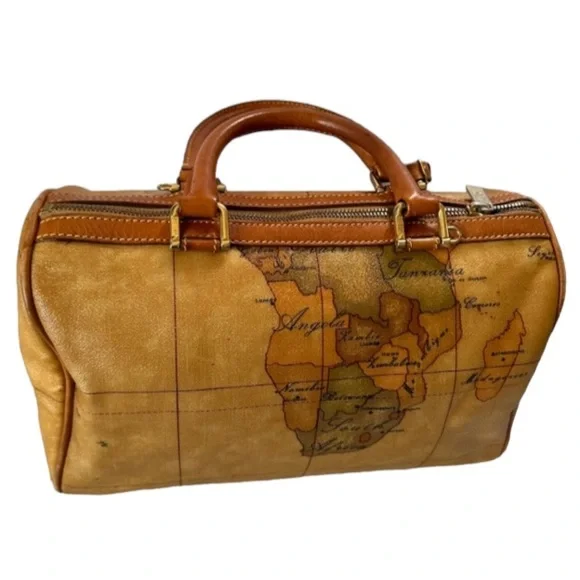 Alviero Martini (Preloved Geo Map Print Classic Boston Bag - Picture 5 of 12